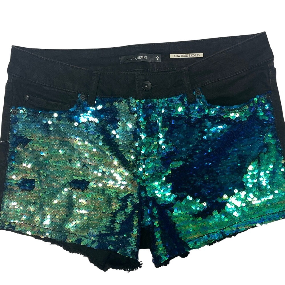 Blackheart Low Rise Black Blue Green Sequin Shorts Juniors 9